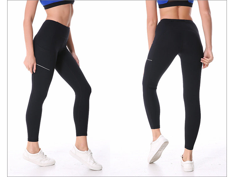 High waist private label women work out yoga pants with back Zipper design and side pockets