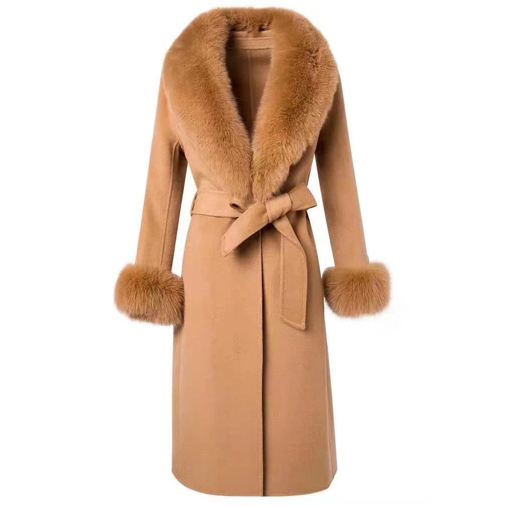 ZABRI  ladies winter luxury cashmere coat with Fox Fur.