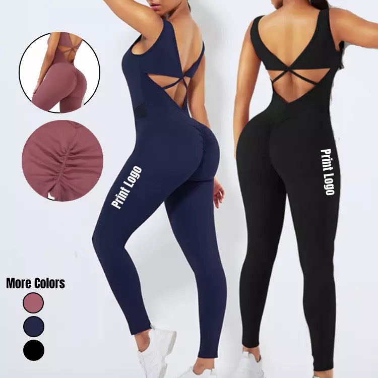 Top Quality Yoga Bodysuit Breathable Workout Jumpsuit Criss-Cross Back One Piece Yoga Set Long Jumpsuit For Women