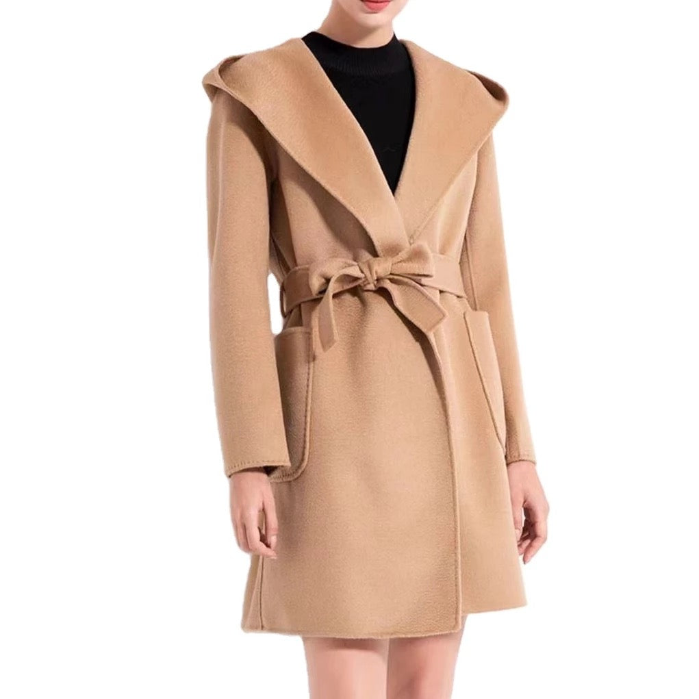 ZABRI Customized new fashion luxury ladies hooded plus size Wool  Coat