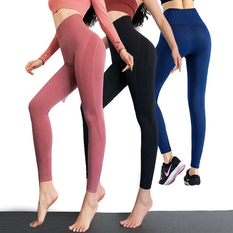 High waist womens fitness solid color seamless sport stretchy push up leggings