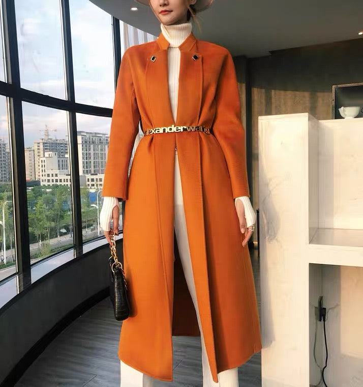 ZABRI fashion women winter autumn  luxury long cashmere wool trench coat