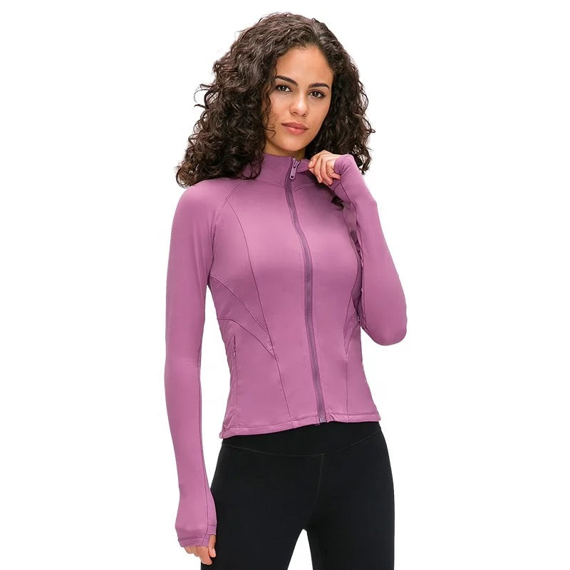 New Style Women Sports Workout Full Zip Up Running Long Sleeve Workout Yoga Jacket with Thumb Holes